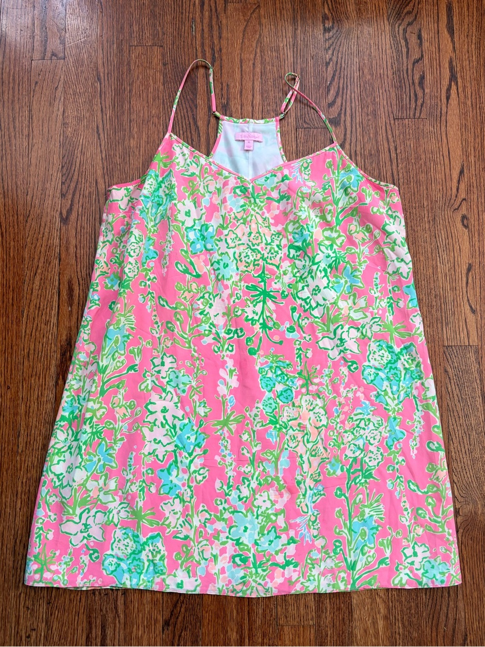 LILLY PULITZER Southern Charm Dusk Dress Silk Pink Green Print Summer XL
